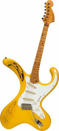 Guitarra elétrica estampada com desenho criado por Andy Wahrol para a banda Velvet Underground | Foto: Divulgação)
